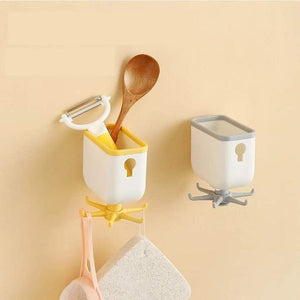 360 Degree Rotating Wall Mounted Self Adhesive Hanging Hook with Storage Box Organizer Holder For Kitchen Use