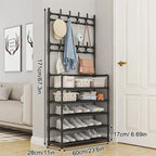 2 in 1 Metal Space Saving Entryway Coat and Shoe Racks Storage Organizer For Home Dorms and Apartments