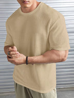 Oversized Waffle Knit Tee for Men – BEIGE