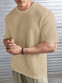 Oversized Waffle Knit Tee for Men – BEIGE