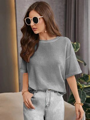 Premium Oversized Waffle Knitted Tee – Grey