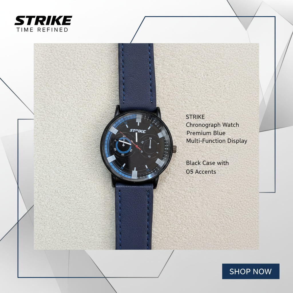 Strike Navy Blue Strap with Black Dial Men Watch