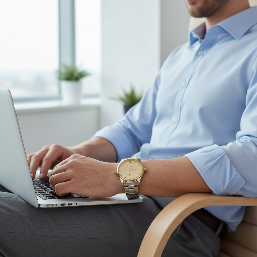 Vitz PrimeX Silver & Golden Touch Men Watch