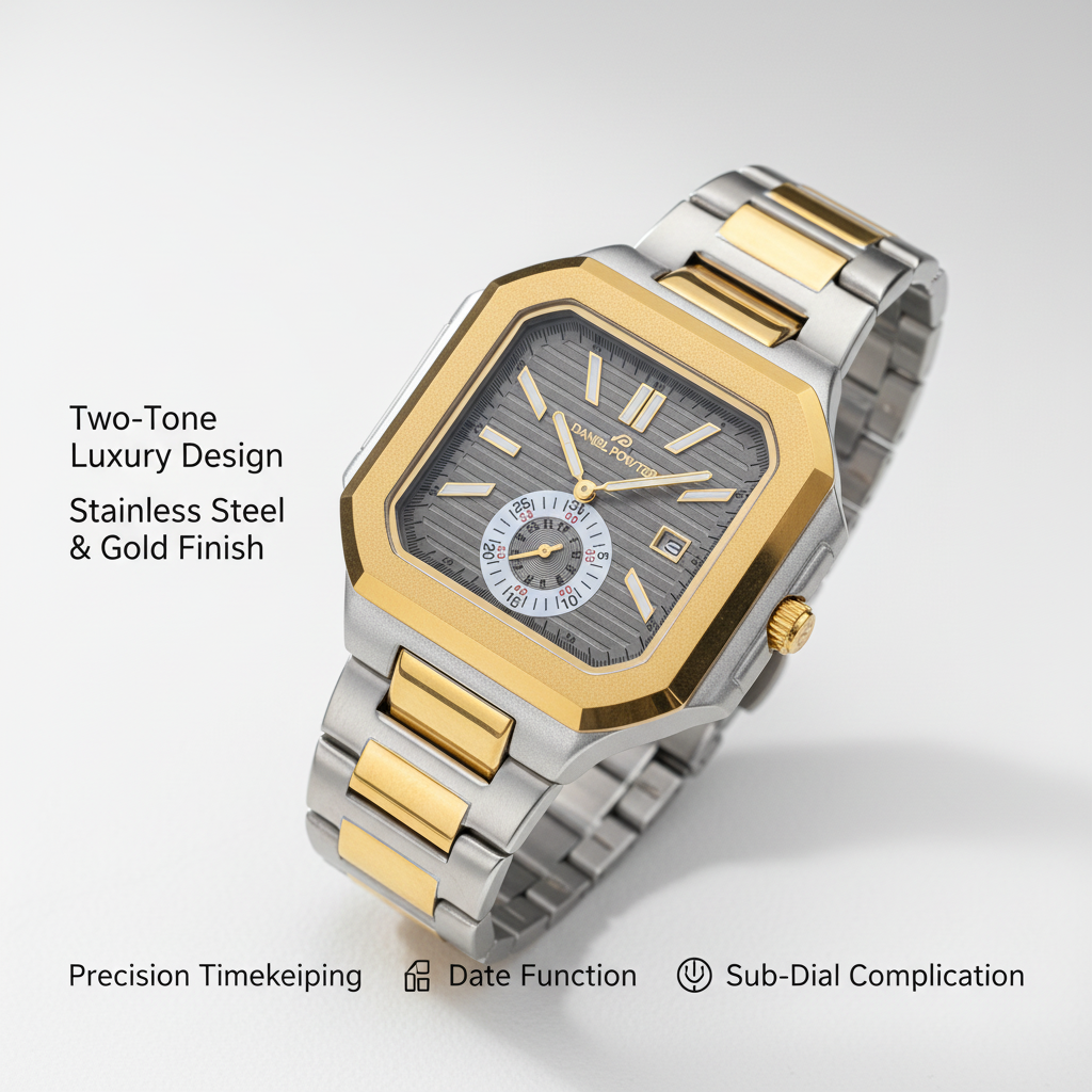 Danel Power Silver & Black Dial with Gold-Line Men Watch
