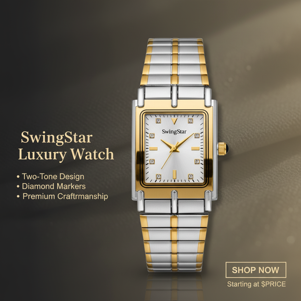 Swingstar Silver & White Dial with Gold-Line Man Watch