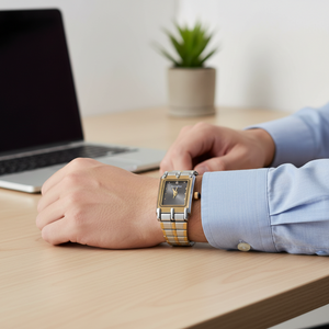 Swingstar Silver & Black Dial with Gold-Line Man Watch