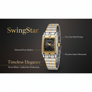Swingstar Silver & Black Dial with Gold-Line Man Watch