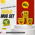 Pack of 6 Yellow Smile Emoji Plastic Mug Set