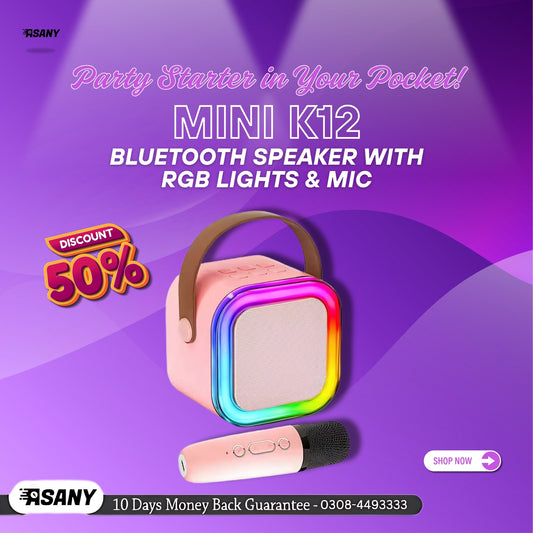 Portable Mini K12 Karaoke Bluetooth Speaker with RGB Colorful Lights and Mic For Home and Outdoor Use