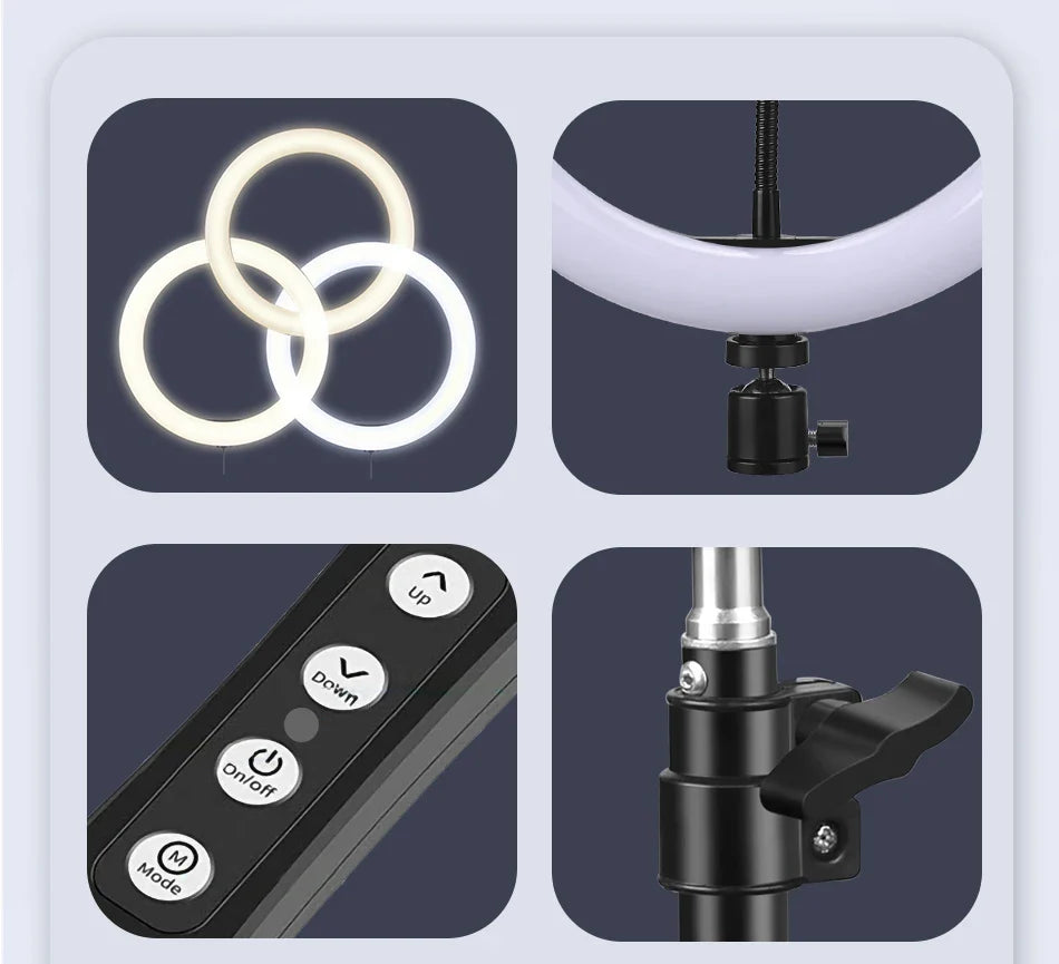 LED Selfie Ring Light with Optional Tripod for Photography Tiktok Live Stream Makeup and Compatible with iPhone & Android
