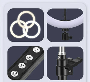LED Selfie Ring Light with Optional Tripod for Photography Tiktok Live Stream Makeup and Compatible with iPhone & Android