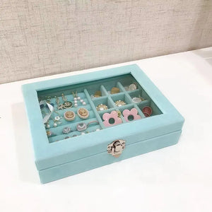 Velvet Glass Ring Earring Jewelry Display Organizer Box
