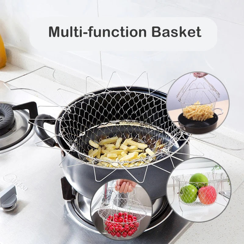 High-Quality Stainless Steel Foldable Chef Basket For Fried Food and Fruits