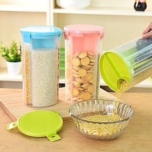 Multi-purpose 3 in 1 Storage Jar with Three Portion Compartment Air Tight Storage Food Storage
