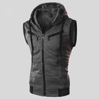 Sleeveless Zipper Hoodie in Charcoal Dark Gray Color