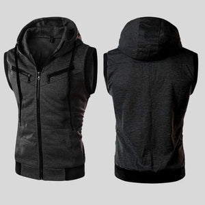 Sleeveless Zipper Hoodie in Charcoal Dark Gray Color
