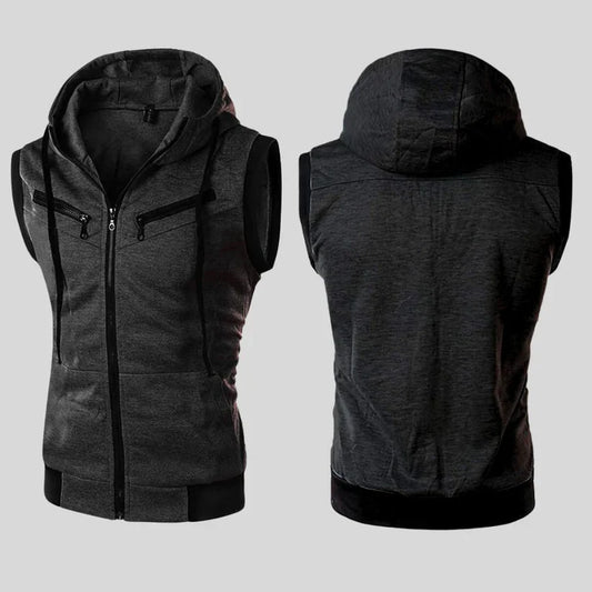 Sleeveless Zipper Hoodie in Charcoal Dark Gray Color