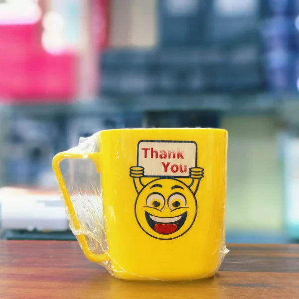 Pack of 6 Yellow Smile Emoji Plastic Mug Set