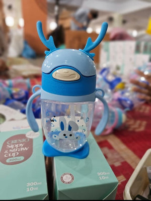 Portable Stain Resistant Kids Cute Bear Cartoon Straw Cup Water Bottle with Carry Strap and Measurement Marks For Children