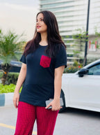 Black and Red Check Style Night Suit