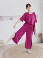 Shocking Pink V-Neck Quarter Sleeves with Cut Style Pajama