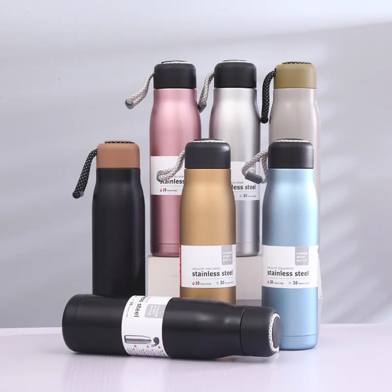 Stainless Steel Vacuum Insulated Double Walled Metal Water Bottle Keeps Cold And Hot, Leak-proof Lid with Carrying Loop