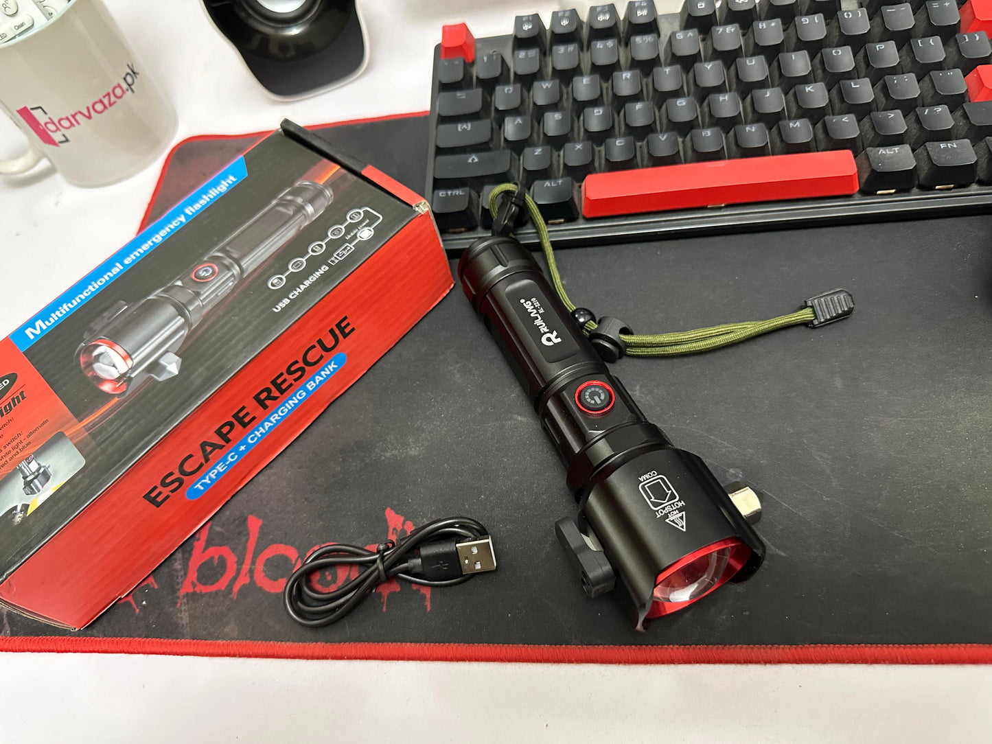 Super Bright Metal FlashLight Torch with adjustable focus Hammer and Mobile Power Bank