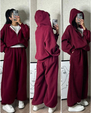 Cloud Flower Zipper Co-Ord – Maroon