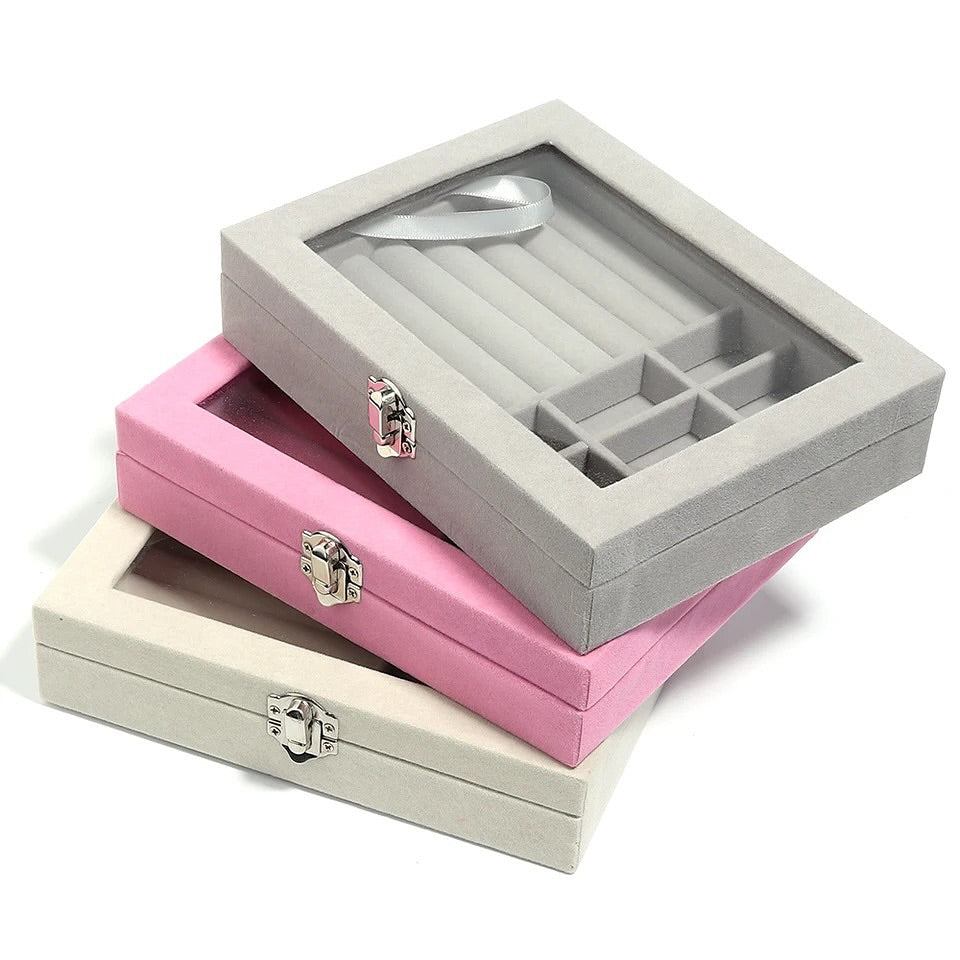 Classic Velvet Jewelry Box Rectangular Tabletop Storage with Locking Buckle Closure