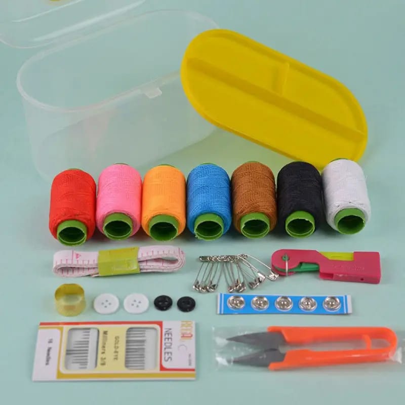 Portable Sewing Kit Storage Box with Handle Durable Plastic Organizer for Threads Needles and Accessories