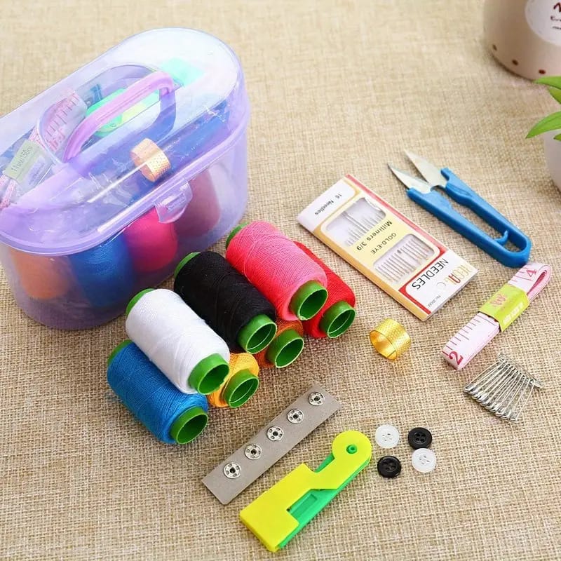Portable Sewing Kit Storage Box with Handle Durable Plastic Organizer for Threads Needles and Accessories