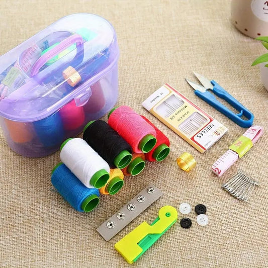 Portable Sewing Kit Storage Box with Handle Durable Plastic Organizer for Threads Needles and Accessories