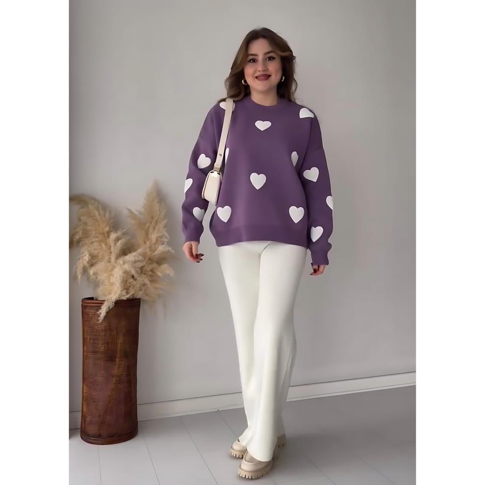 Premium Quality Winter Heart Printed Warm Fleece Co Ord Set For Women
