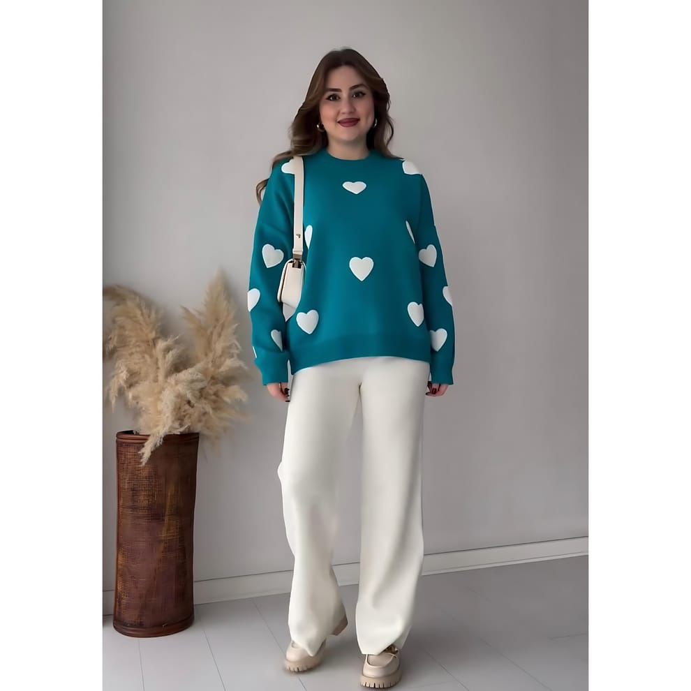 Premium Quality Winter Heart Printed Warm Fleece Co Ord Set For Women