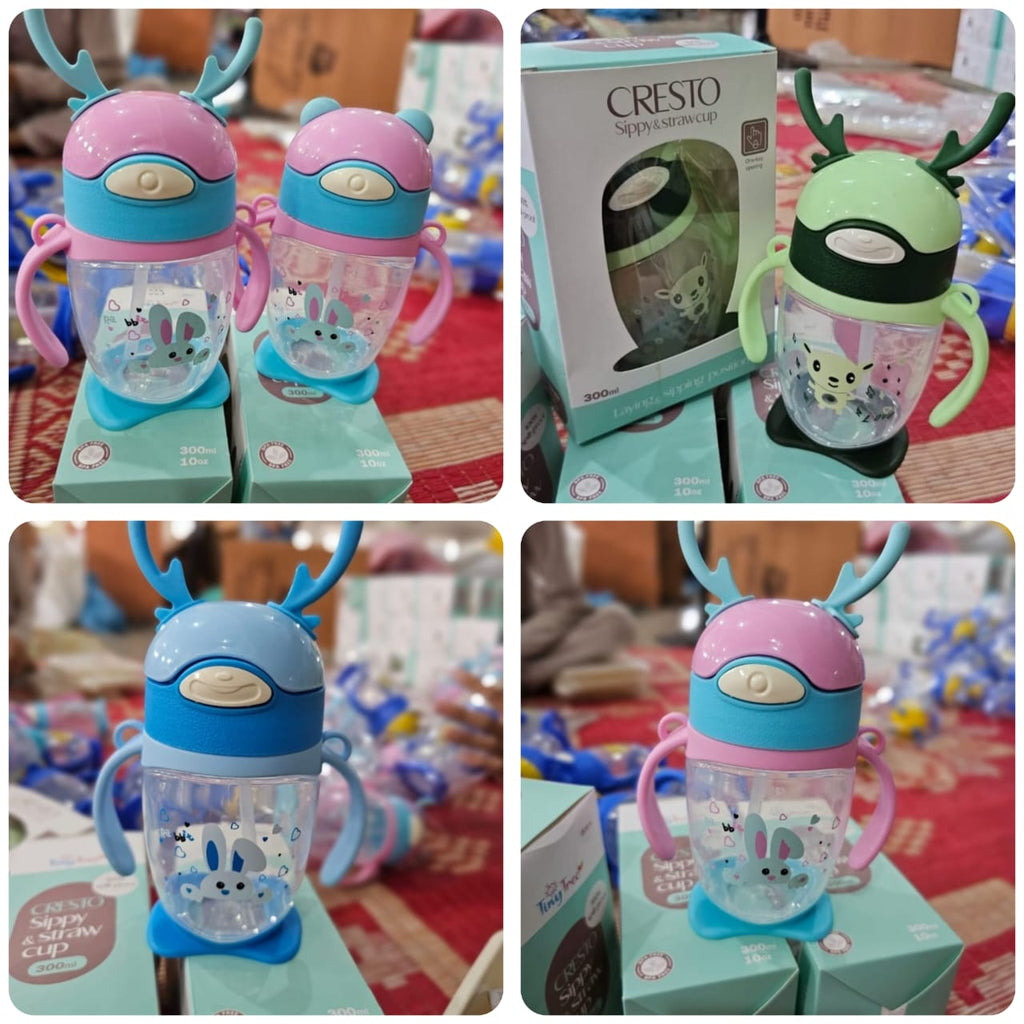 Portable Stain Resistant Kids Cute Bear Cartoon Straw Cup Water Bottle with Carry Strap and Measurement Marks For Children