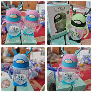 Portable Stain Resistant Kids Cute Bear Cartoon Straw Cup Water Bottle with Carry Strap and Measurement Marks For Children