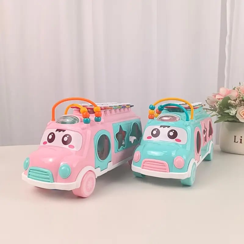 Durable Plastic Kids Cartoon Shape Bus Toy with Musicals Xylophone For 2 to 4 Years Plus Boys and Girls