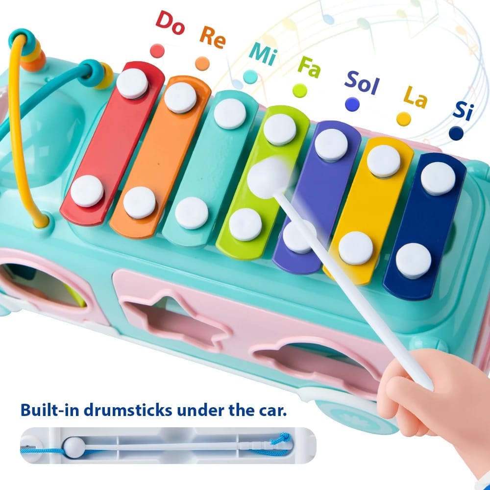 Durable Plastic Kids Cartoon Shape Bus Toy with Musicals Xylophone For 2 to 4 Years Plus Boys and Girls
