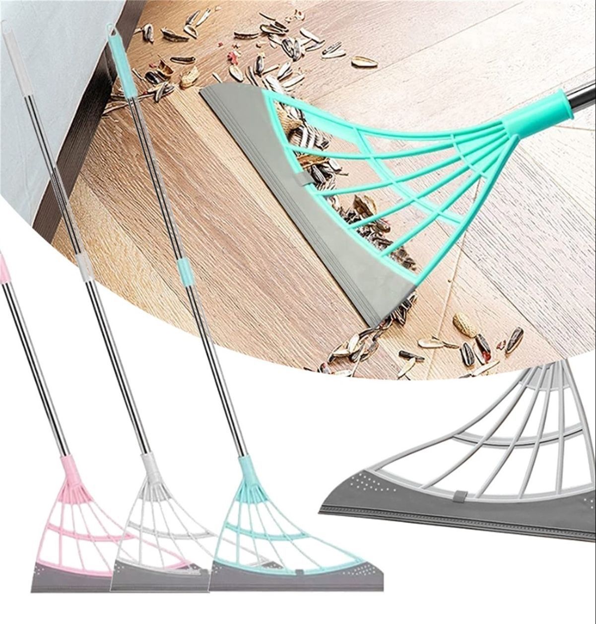 Plastic Silicone Wiper Broom Durable Floor and Glass Home Cleaning Tool with Long Handle