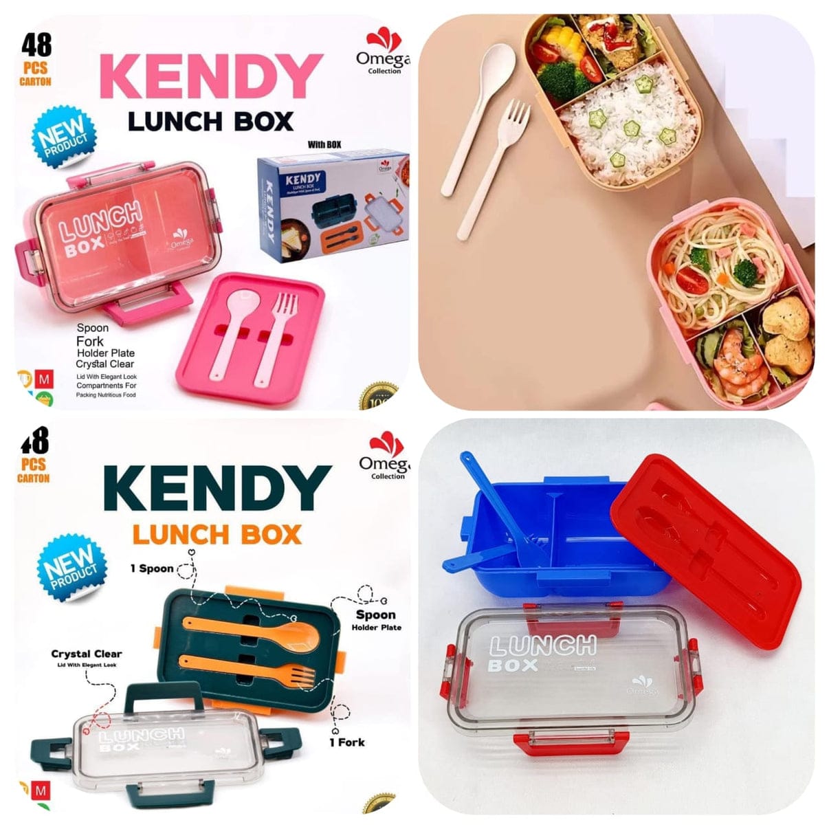 Plastic Kendy 2 Portion Tiffin and Lunch Box with Spoon and Fork with Box for Kids