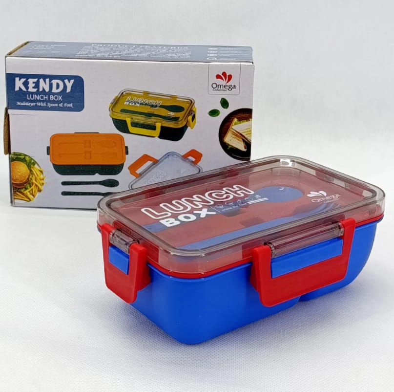 Plastic Kendy 2 Portion Tiffin and Lunch Box with Spoon and Fork with Box for Kids