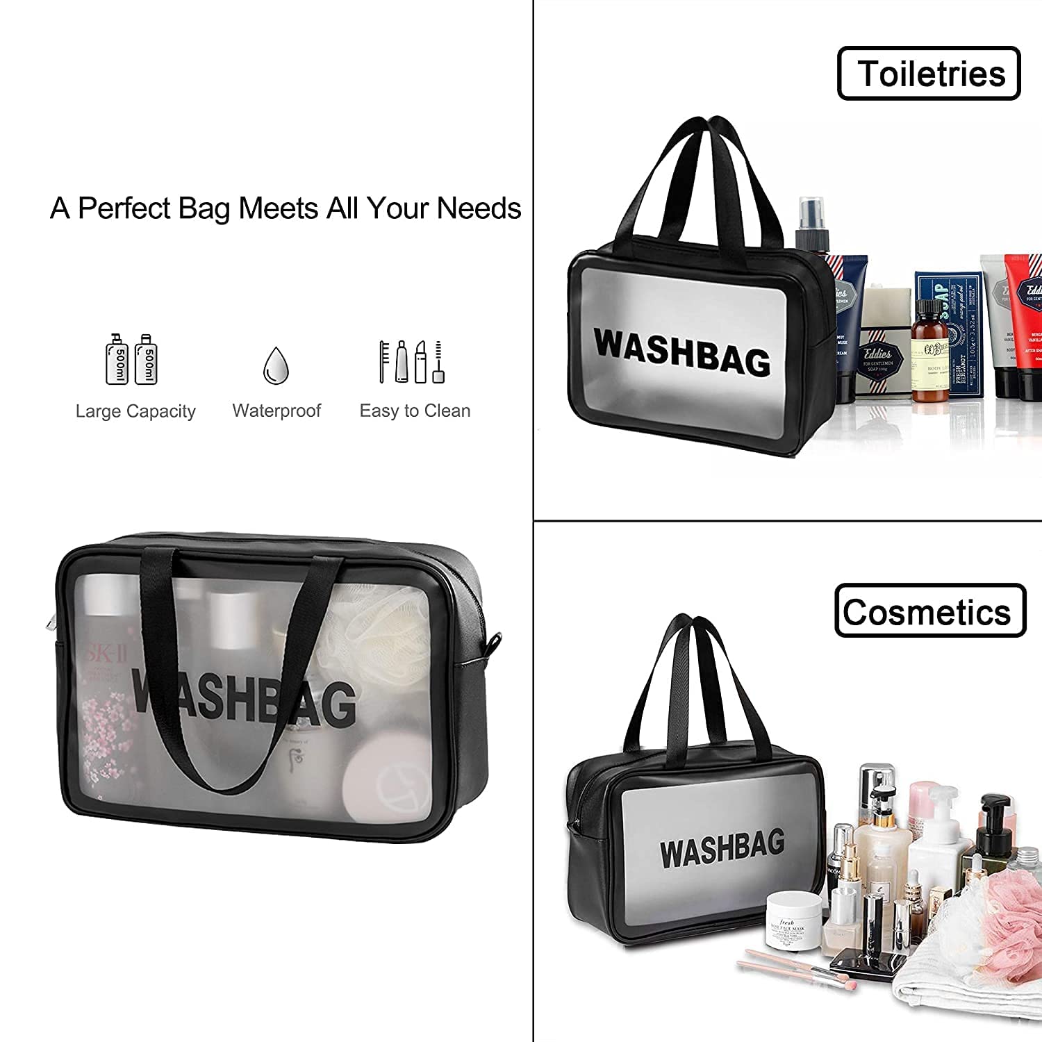 Clear Travel Toiletries Bag | Waterproof Cosmetic Makeup Wash Bag