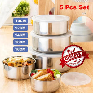 Fresh Box Set of 5 Stainless Steel Food Storage Containers with Airtight Lids