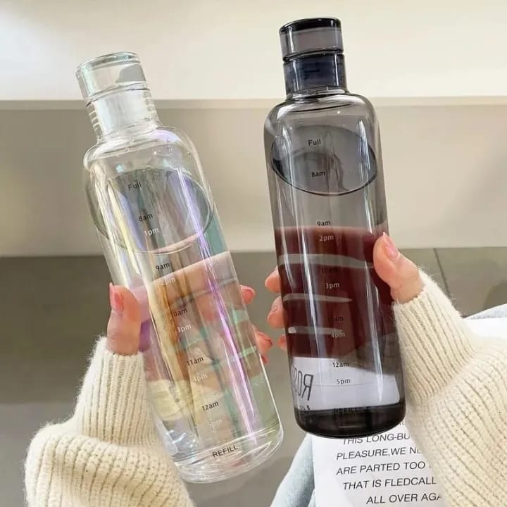 New Plastic Water Bottle with Time Marker – Creative Large Capacity Leakproof Drink Bottle
