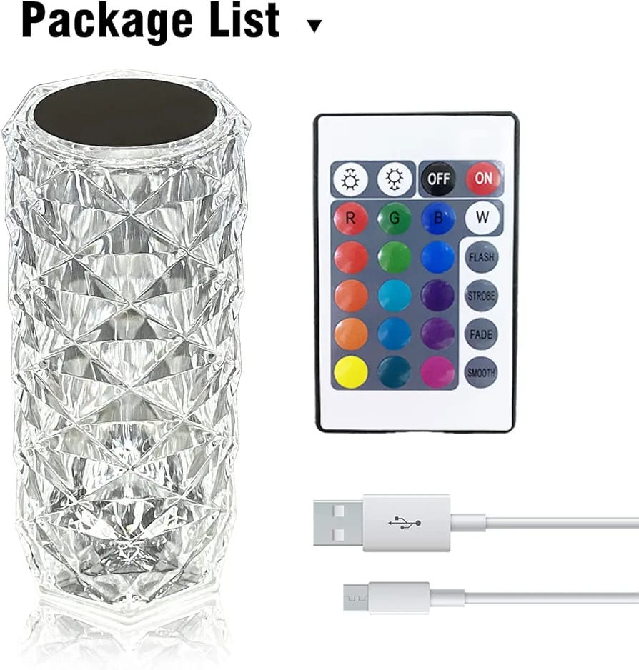 Crystal Table Lamp – 16 Color Touch & USB Powered!