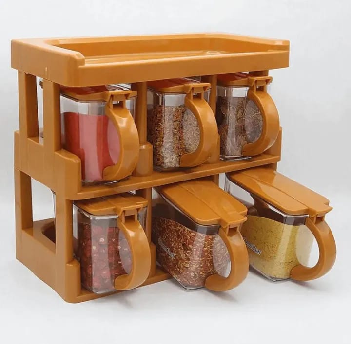 Master Chef 6 Jar Masala Rack Cooking Kitchen Seasoning Box Masala Box Set Spice Jar