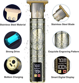 Smart digital display SHAVER and HAIR CLIPPER kit with engraving pattern and stainless steel