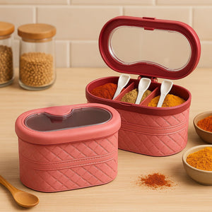 New ClothShape 3 Portion Spice Jar with Spoons Mix/Random colour