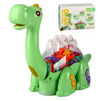 Funny Electric Transparent Gear Dinosaur with Universal Walking Lights Music Educational Toy For Kids with Box