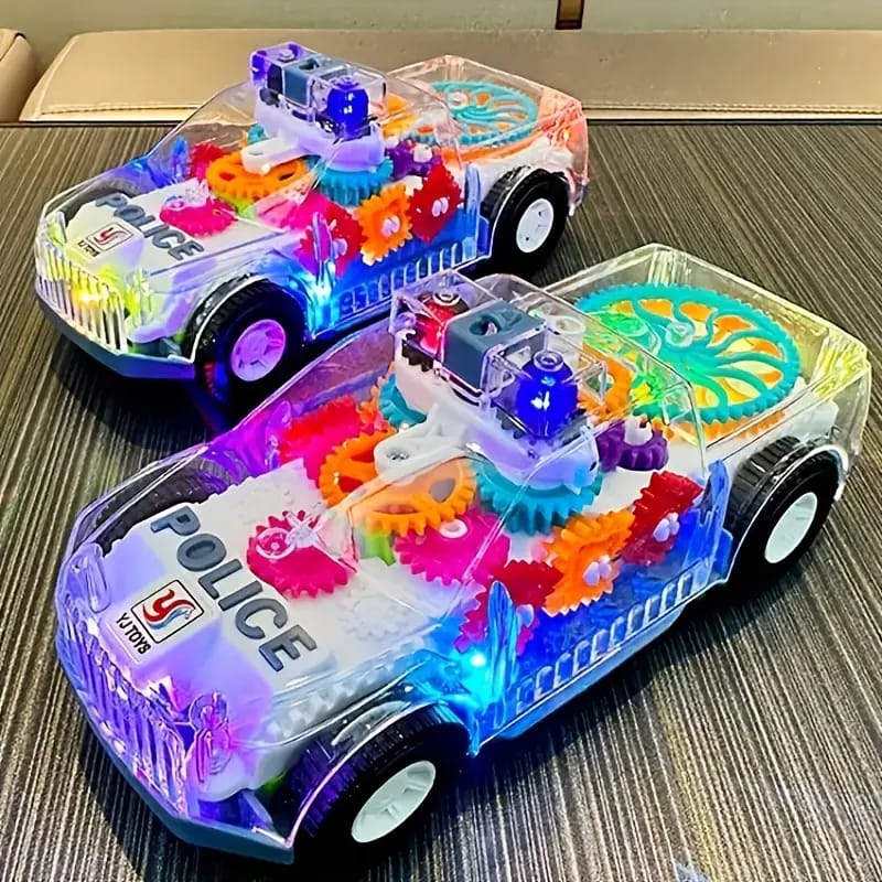 Desert Pickup Truck Transparent Gear Police Car Toy With Lights and Music For Kids